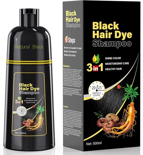 Black hair dye shampoo 1 - black, 3-in-1