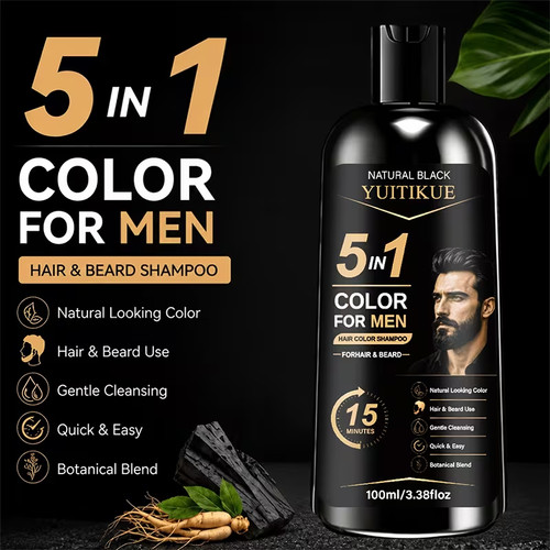 Black hair dye shampoo - dye, in